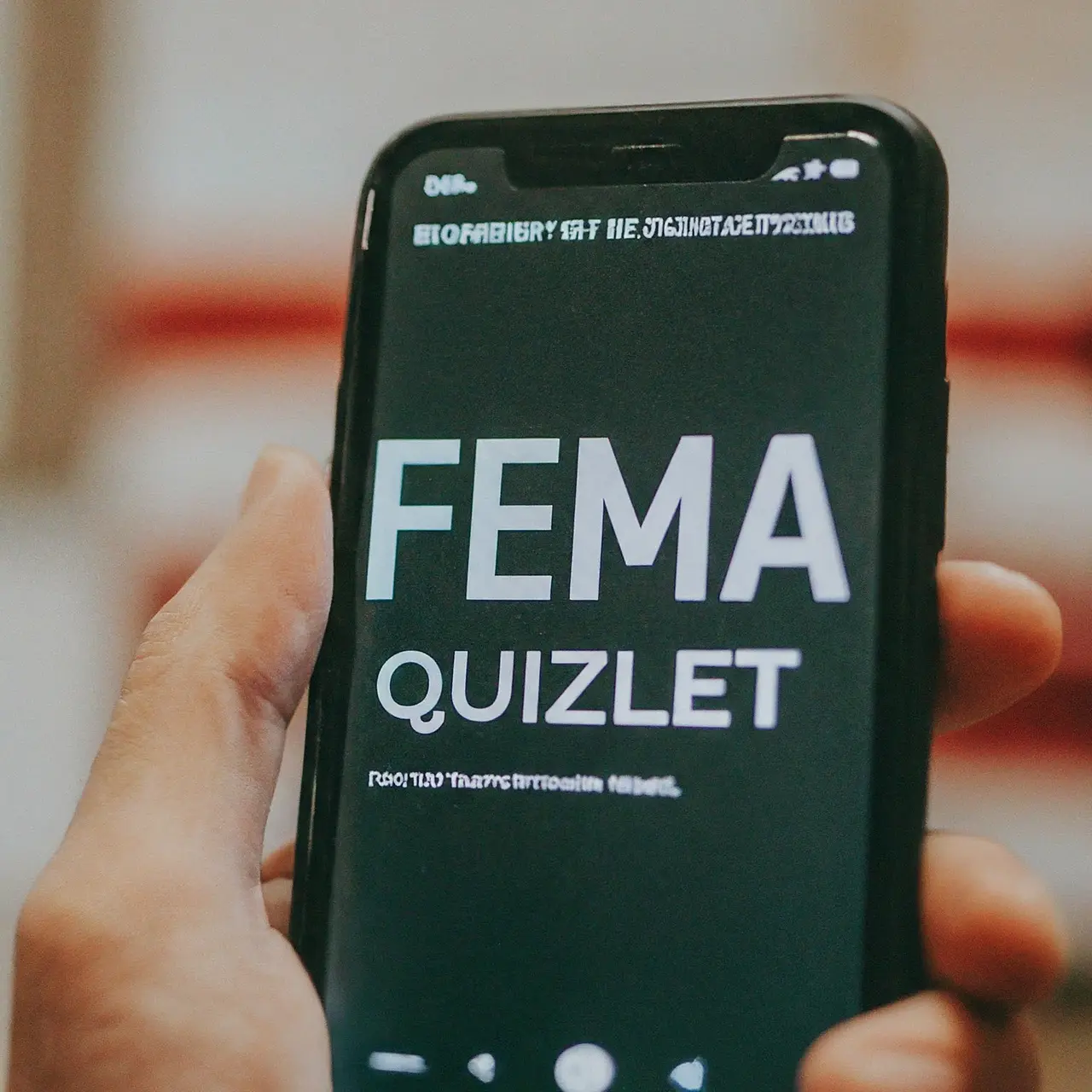 A FEMA quizlet app open on a smartphone screen. 35mm stock photo