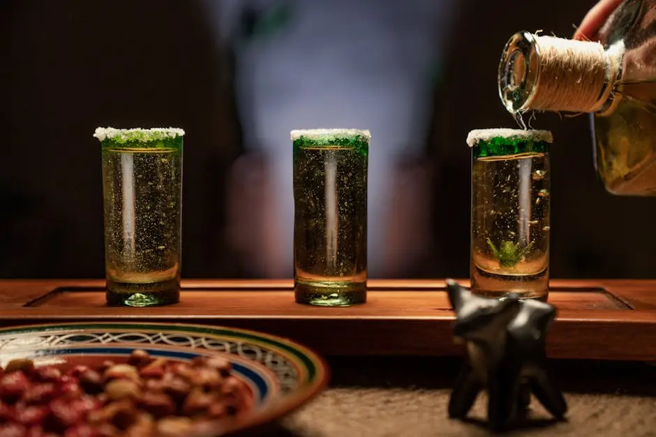 A Close-Up Shot of Alcoholic Beverage being Poured in a Shot Glass