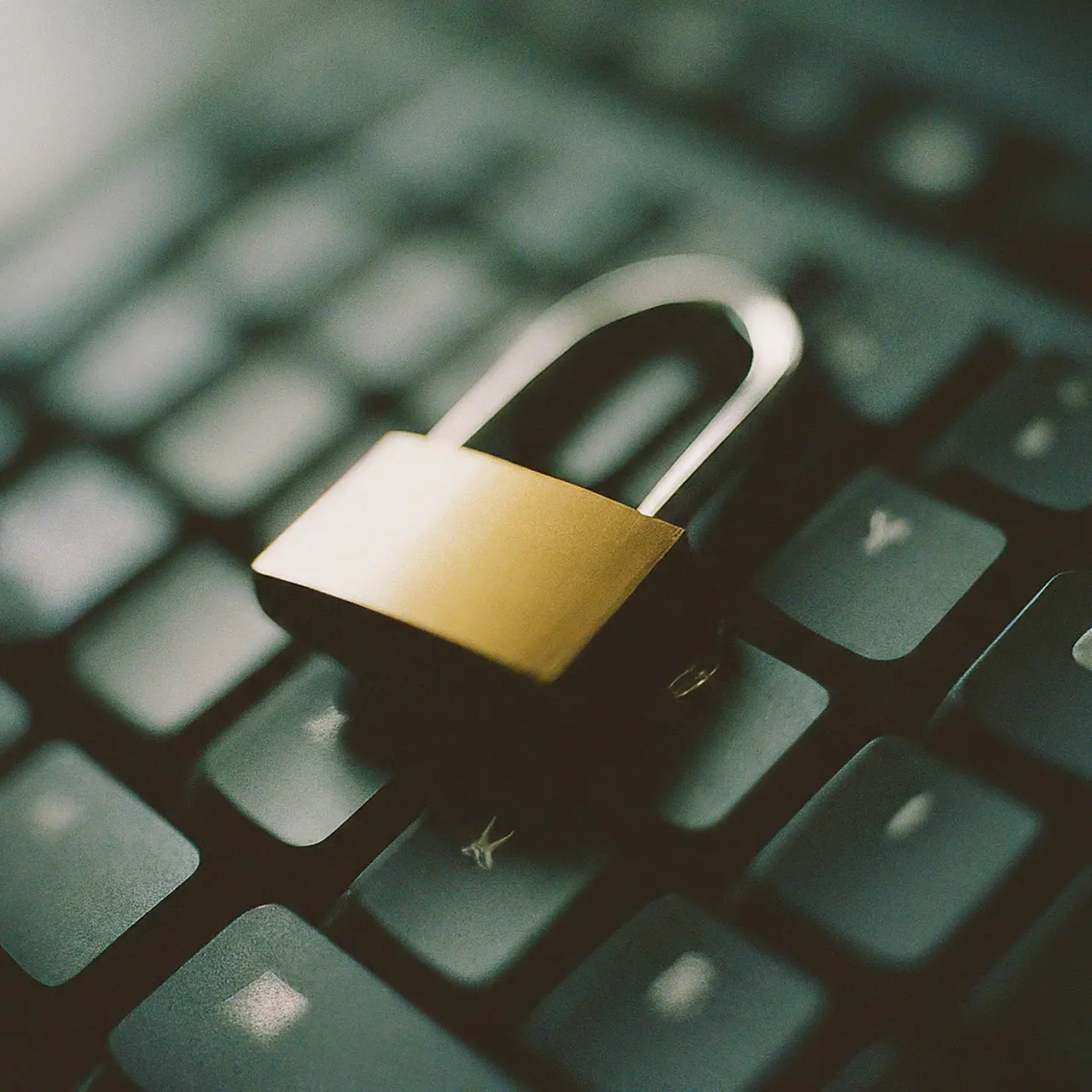 A padlock on a computer keyboard. 35mm stock photo