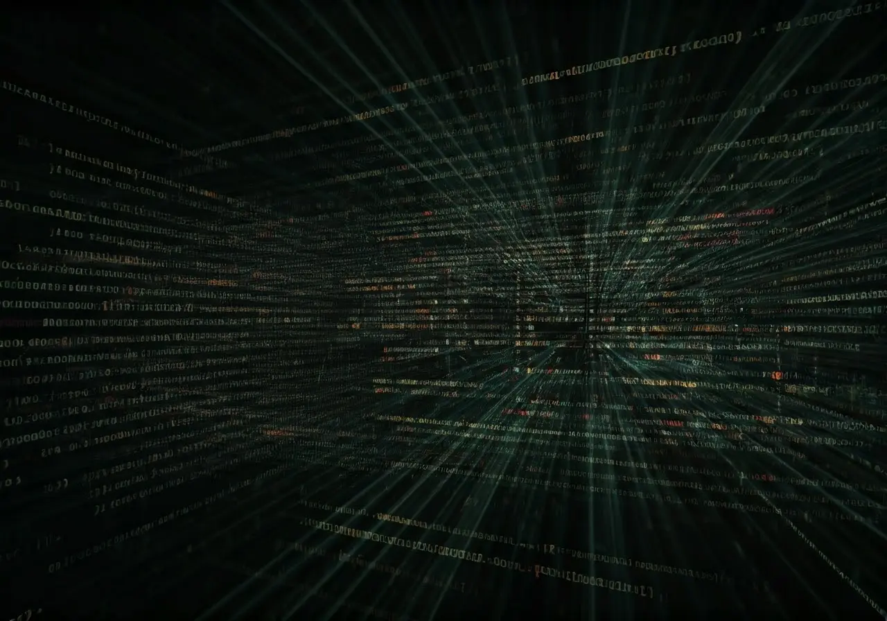 Abstract digital illustration of programming code and data network. 35mm stock photo