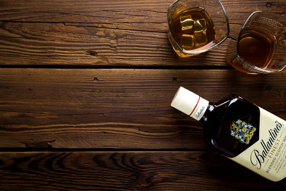 Ballantine’s Bottle With Two Rock Glasses