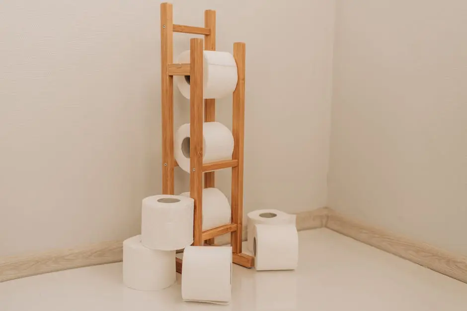 White Toilet Paper Rolls on Brown Wooden Rack