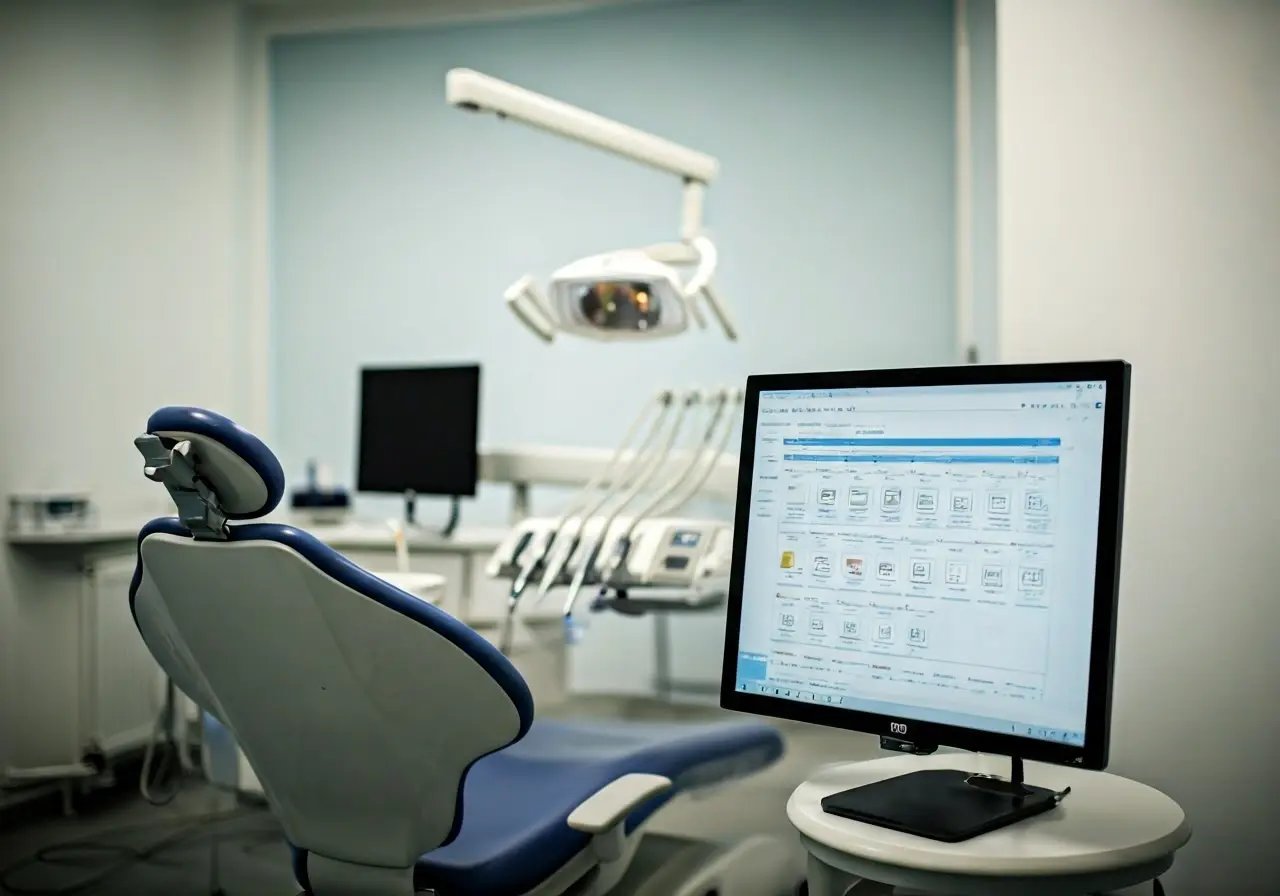 Dental office with sedation equipment and safety protocols displayed. 35mm stock photo