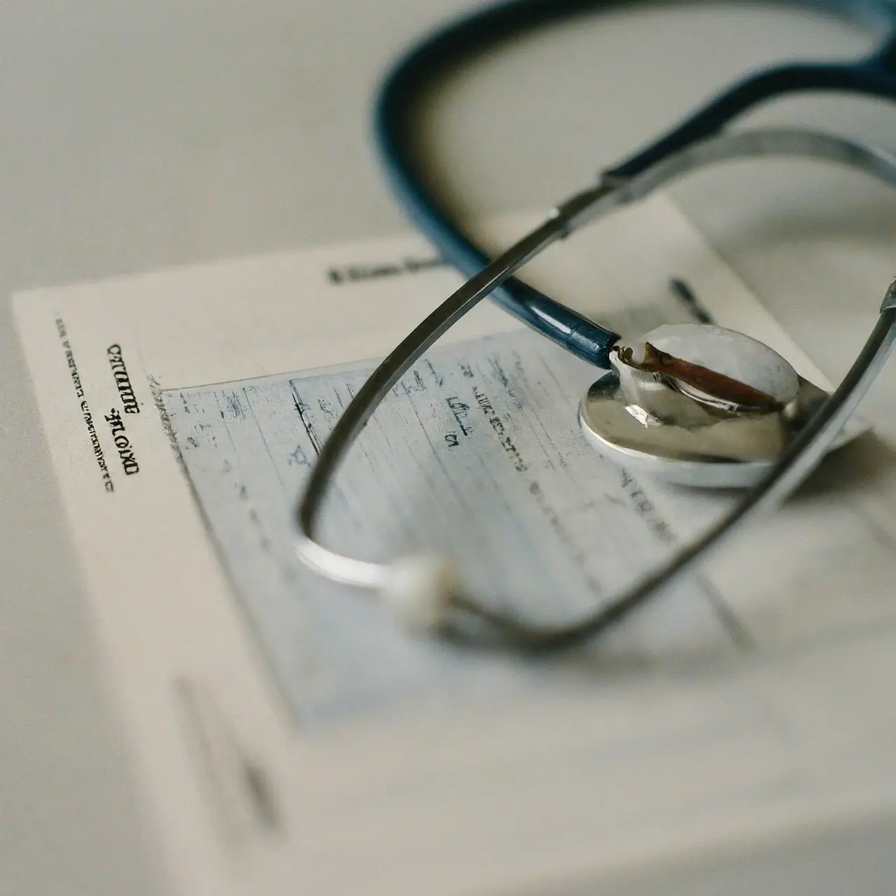 A medical test form with a stethoscope beside it. 35mm stock photo