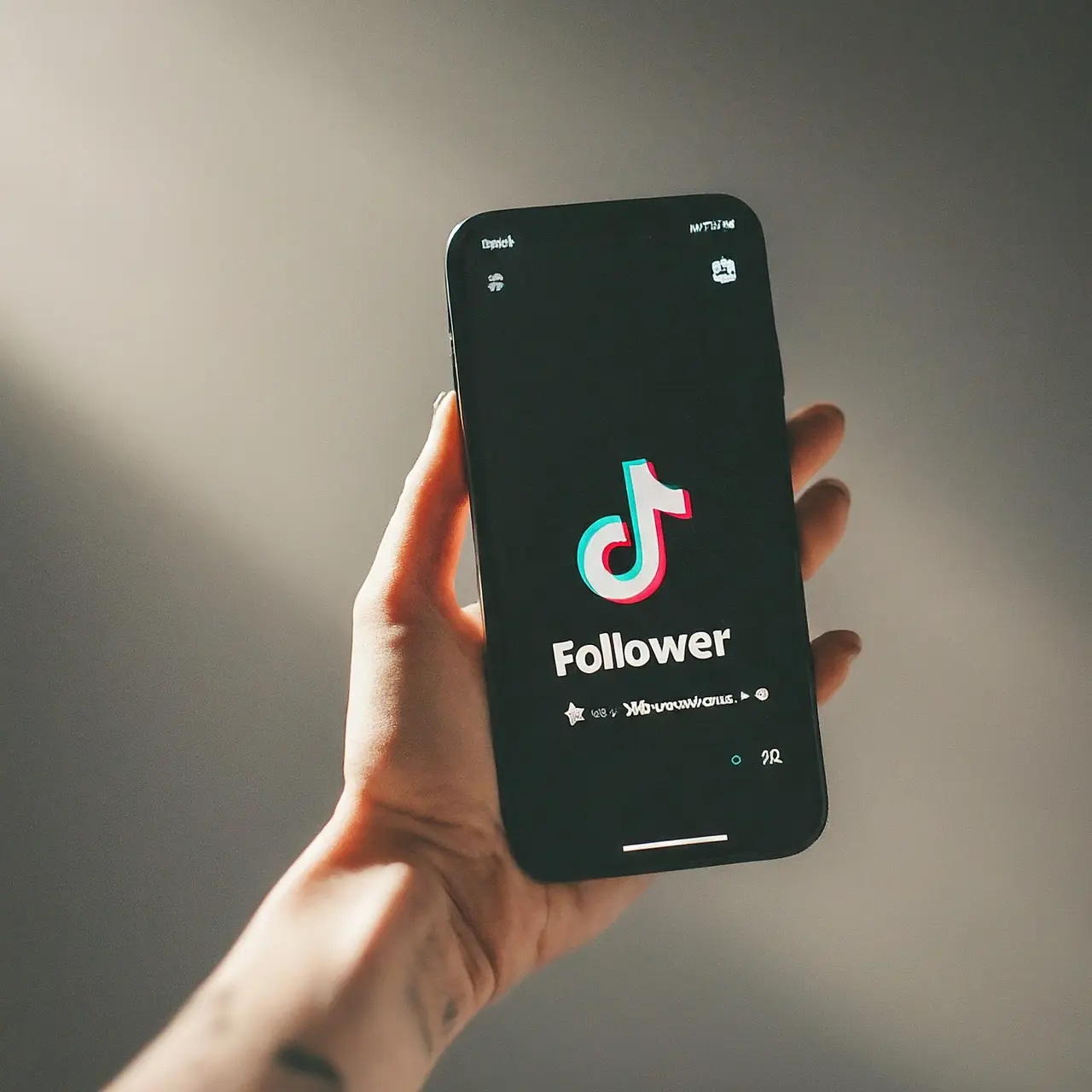 Smartphone with TikTok app and increasing follower count graph. 35mm stock photo