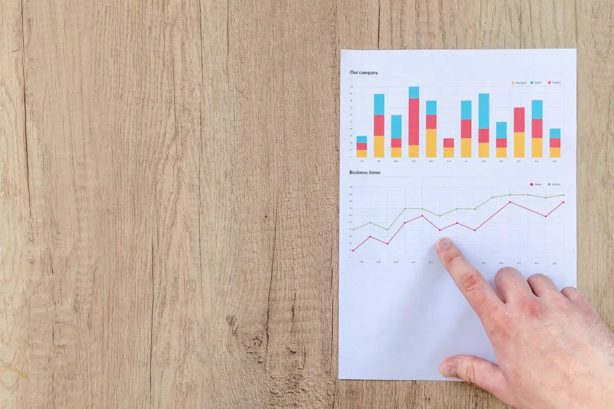 Person Pointing Paper Line Graph