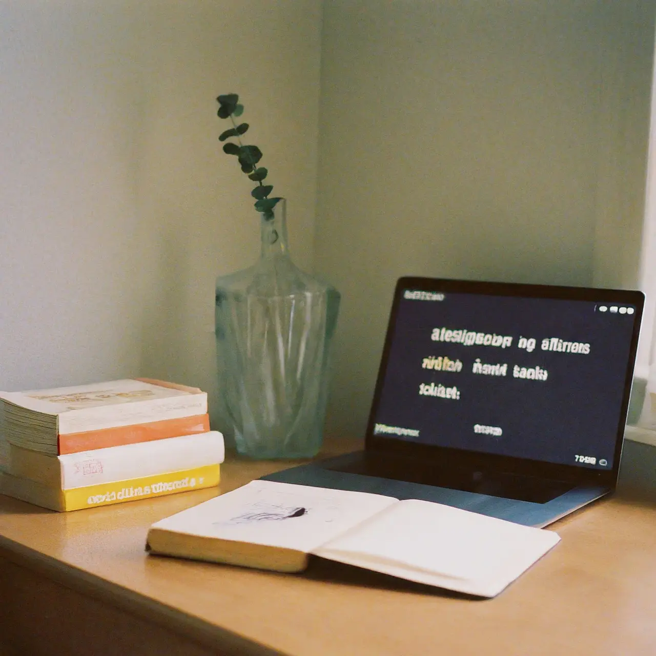 A psychology-themed workspace with books and a laptop. 35mm stock photo