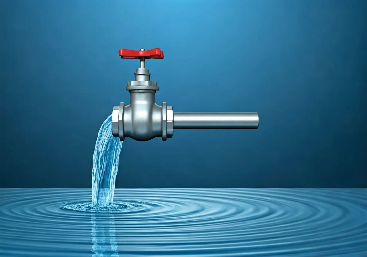 Water valve illustration with flowing blue water. 35mm stock photo