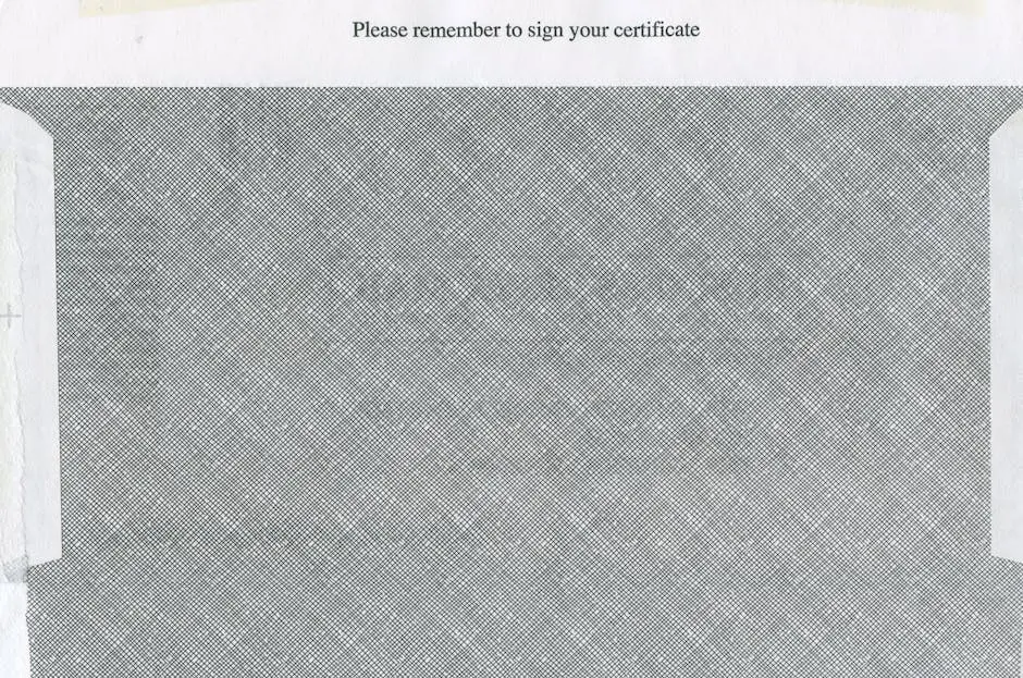 Close-up view of security paper with text reminding to sign certificate.