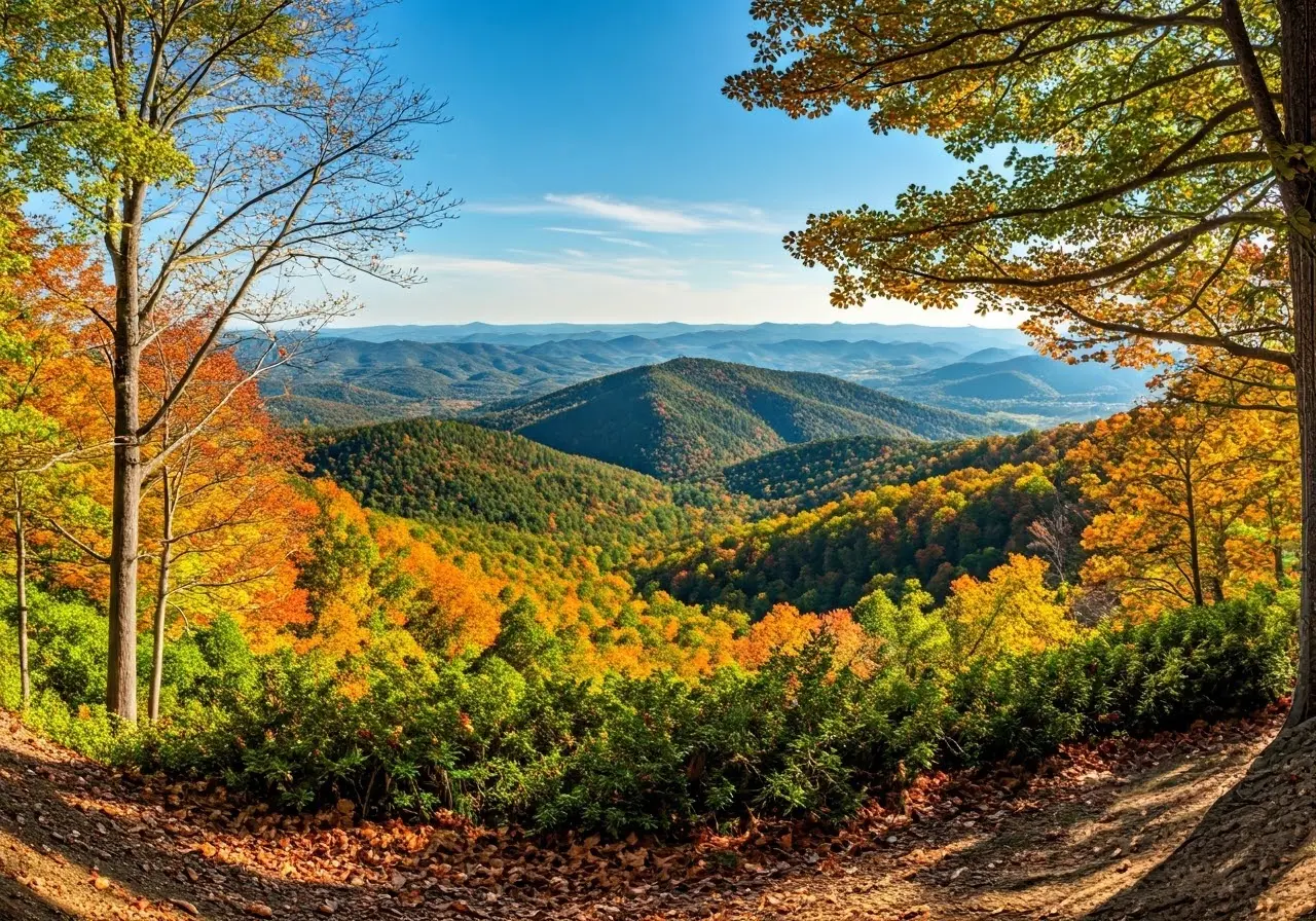 A panoramic view of fall foliage in Shenandoah Valley. 35mm stock photo