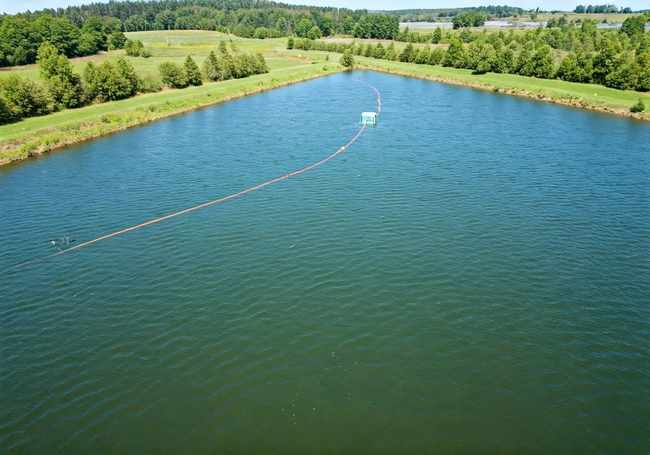 Aerial view of a smart water management system in action. 35mm stock photo