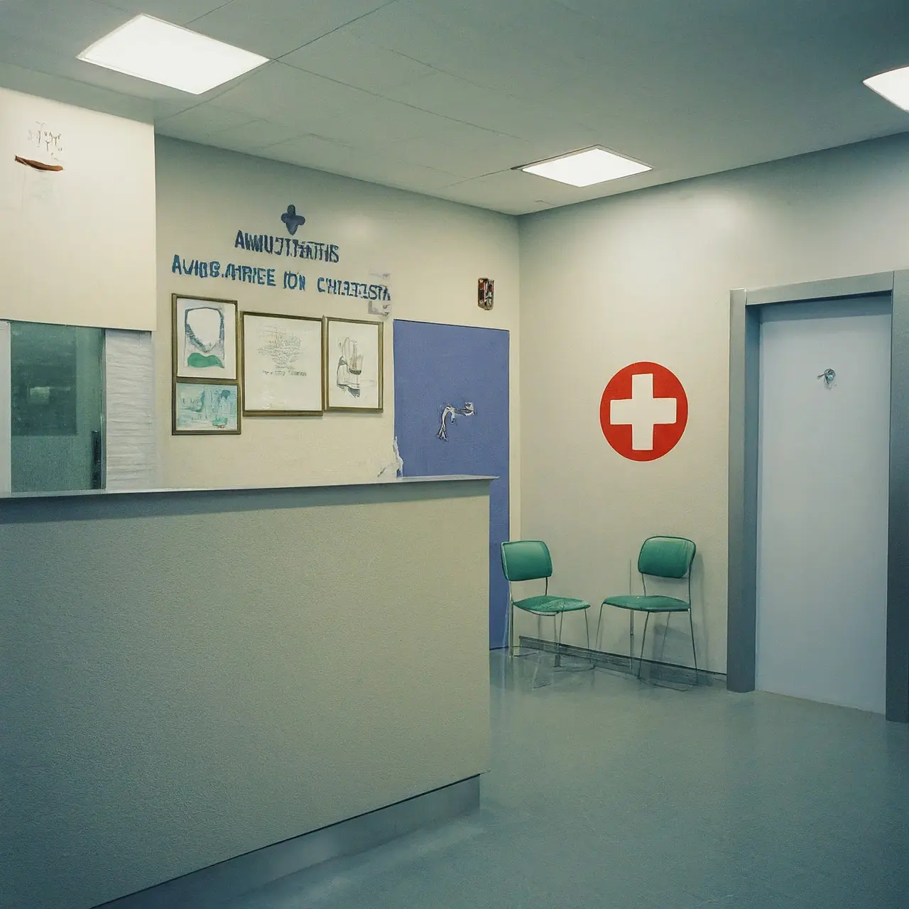 A modern urgent care clinic with medical icons. 35mm stock photo