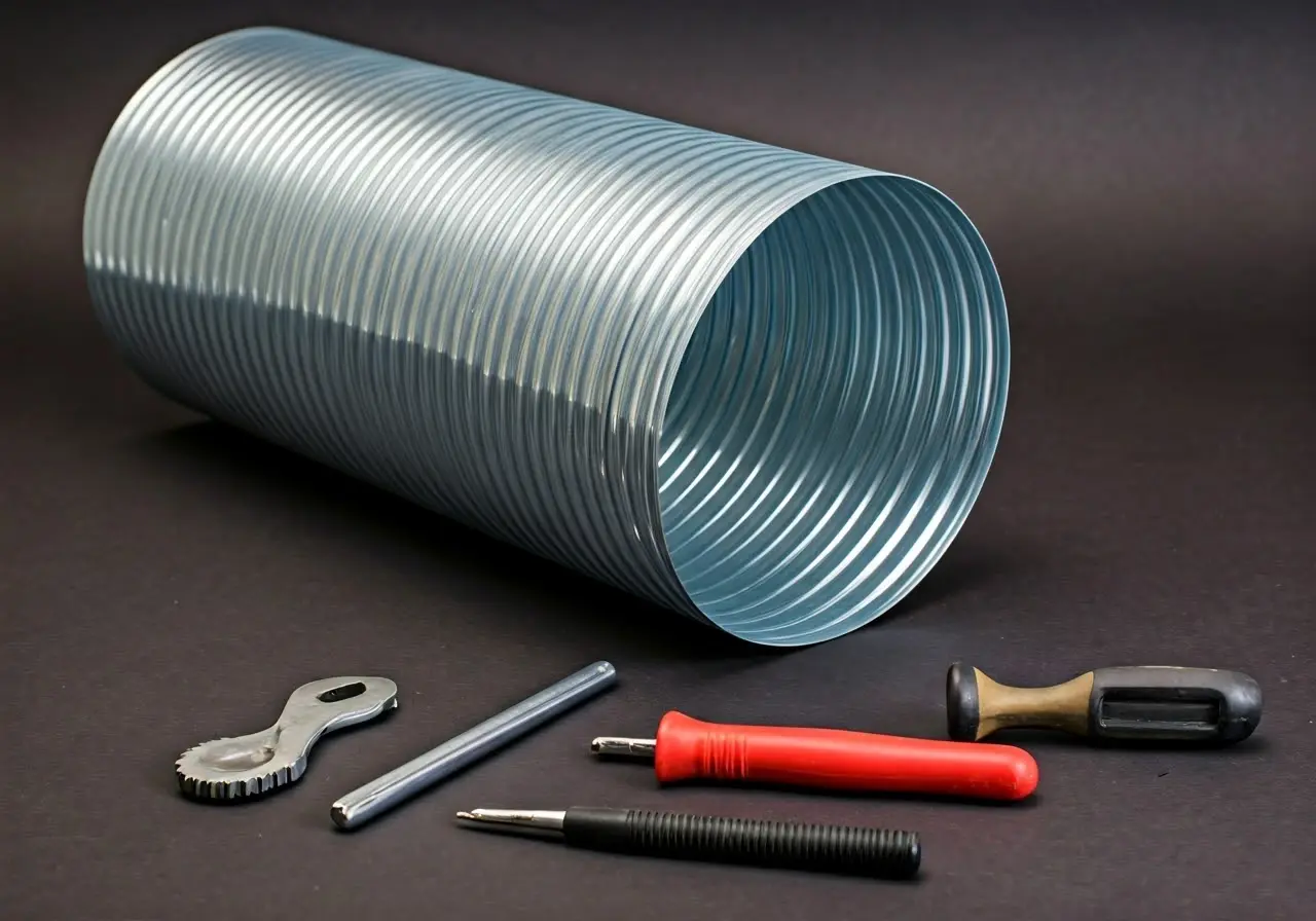 A clean air duct with a professional technician’s tools laid out. 35mm stock photo