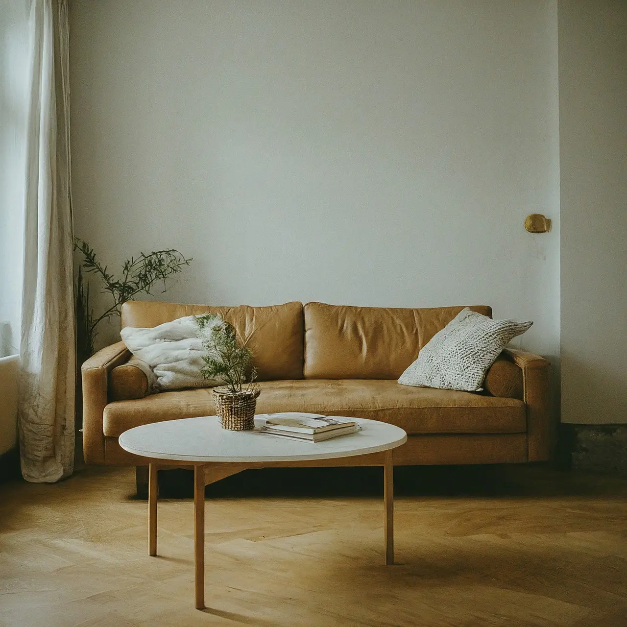 A tidy living room with sparkling clean surfaces and floors. 35mm stock photo