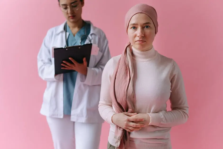 A hopeful cancer patient with a doctor in support during treatment process.