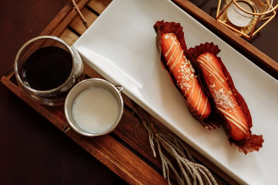 Pastries on White Ceramic Plate Beside Coffee and Milk