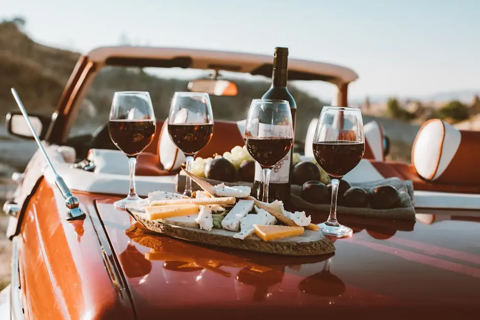 Wine and Food on the Back of the Car