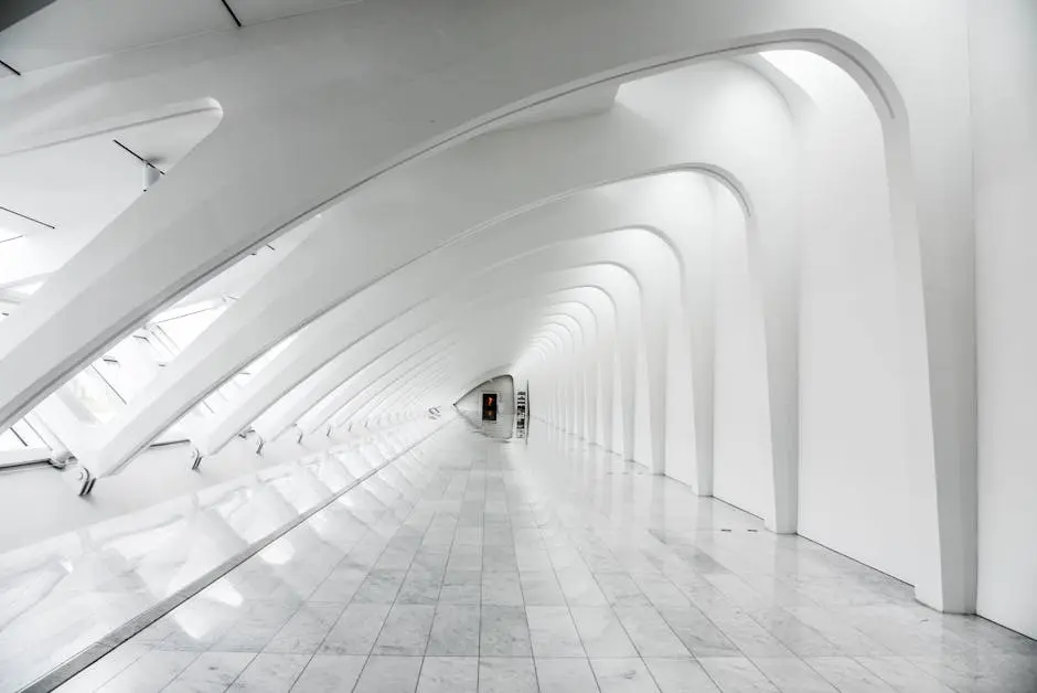 Explore the sweeping modern arches and minimalistic design of the Milwaukee Art Museum’s white hallway.