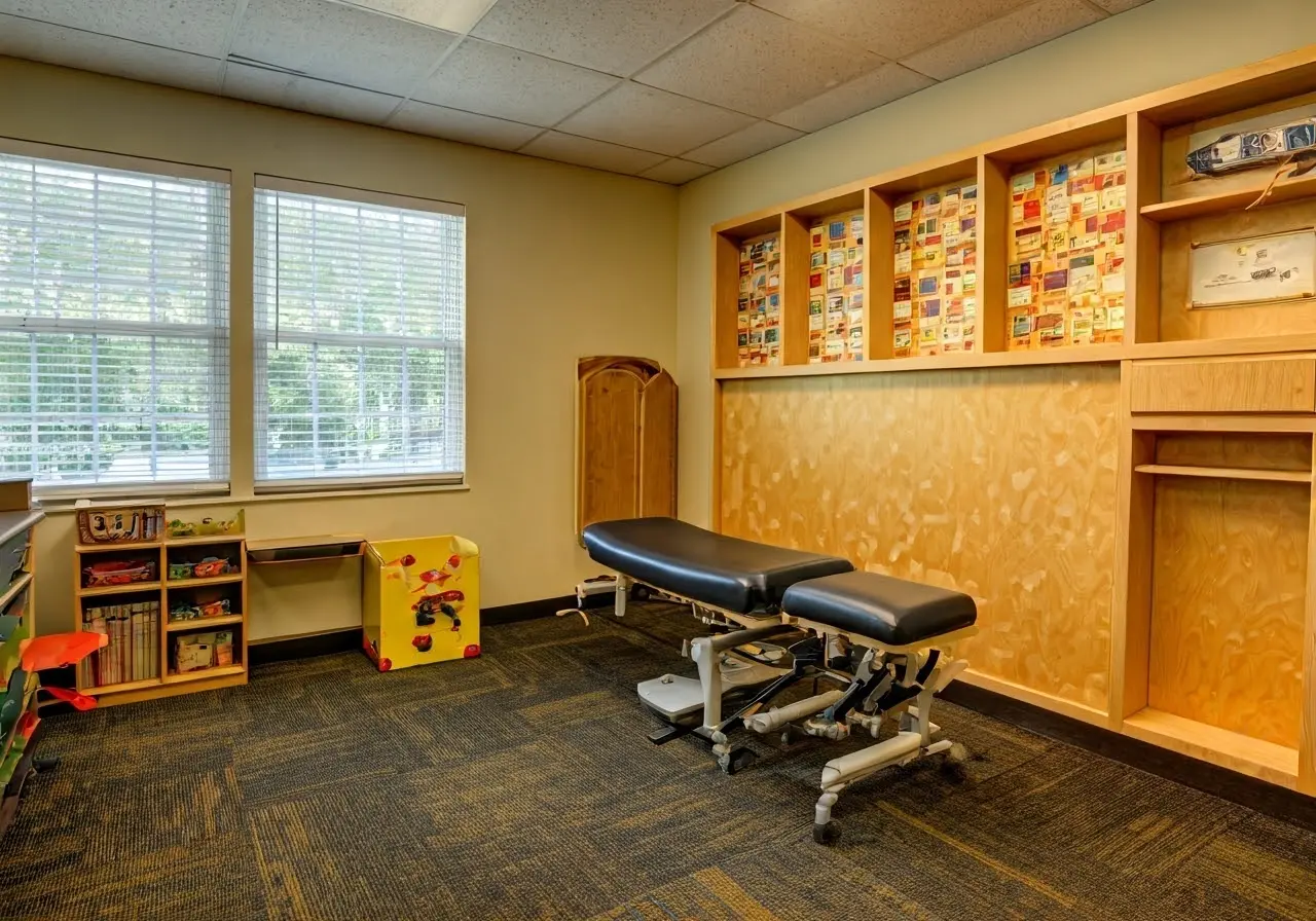 A child-friendly chiropractor’s office with colorful decor. 35mm stock photo