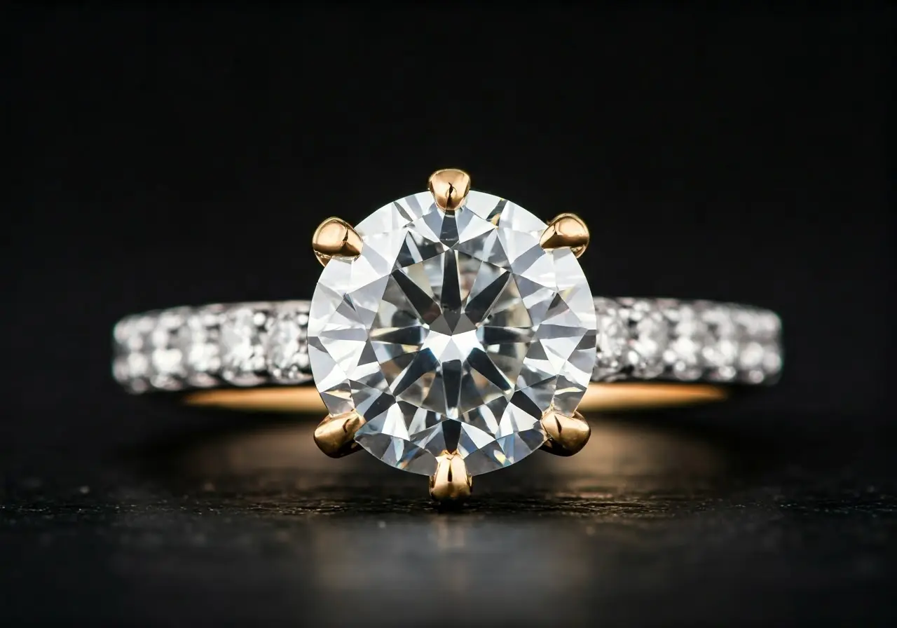 A close-up of a sparkling 15 carat diamond ring. 35mm stock photo