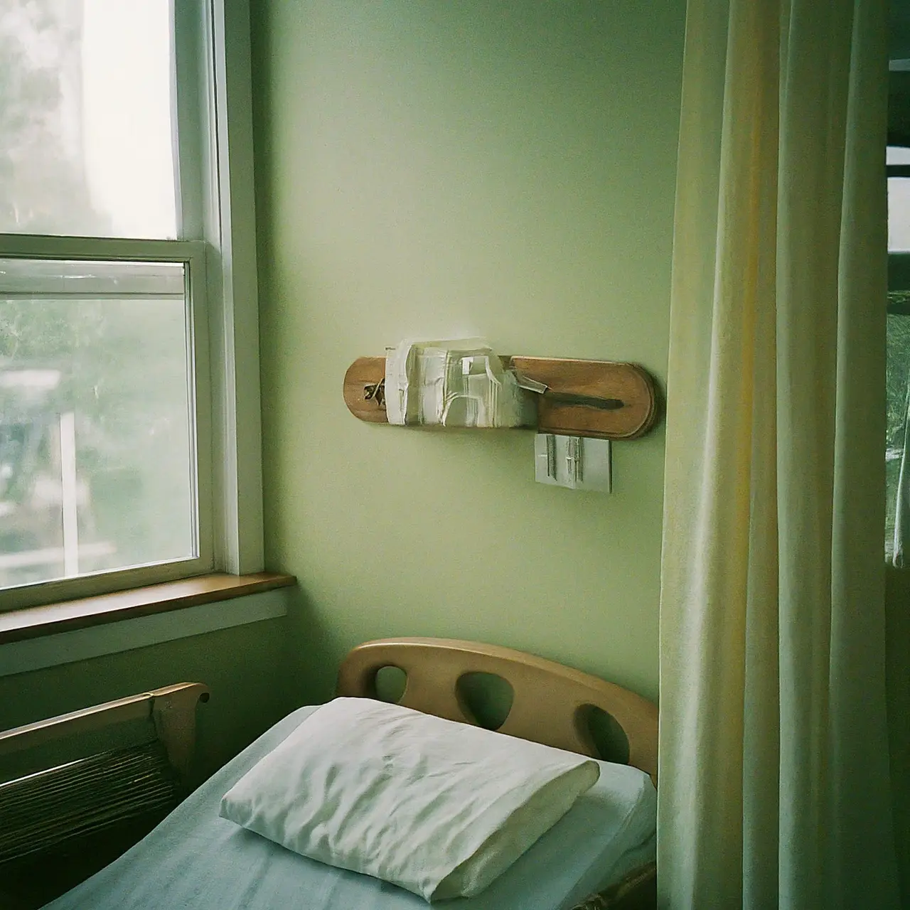 A serene hospice room with comforting and peaceful decor. 35mm stock photo