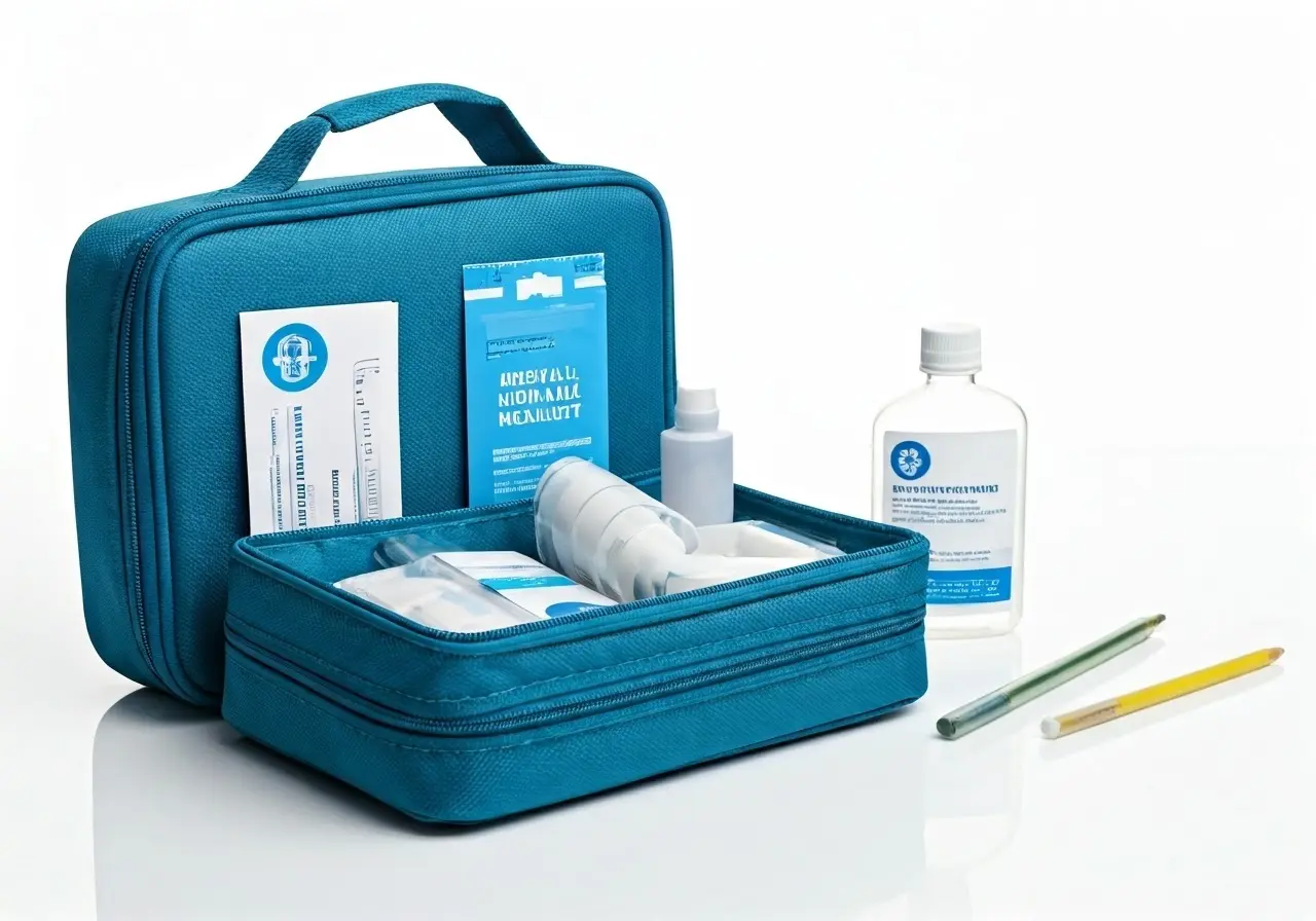 Open first aid kit with mental health resources and tools. 35mm stock photo