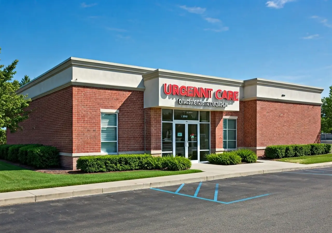 An exterior view of an urgent care clinic building. 35mm stock photo