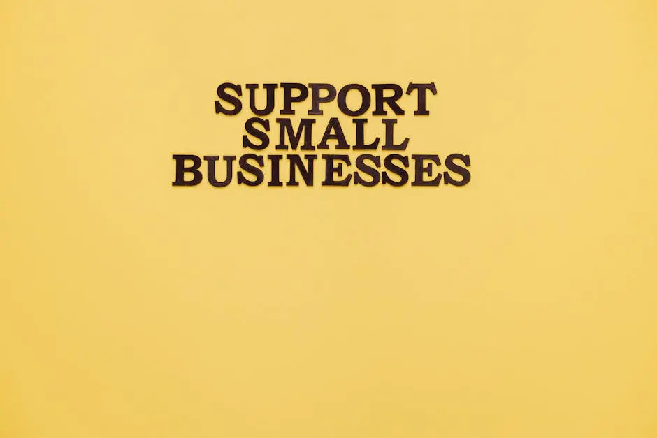 Inspirational image with ‘Support Small Businesses’ text on a warm yellow background.