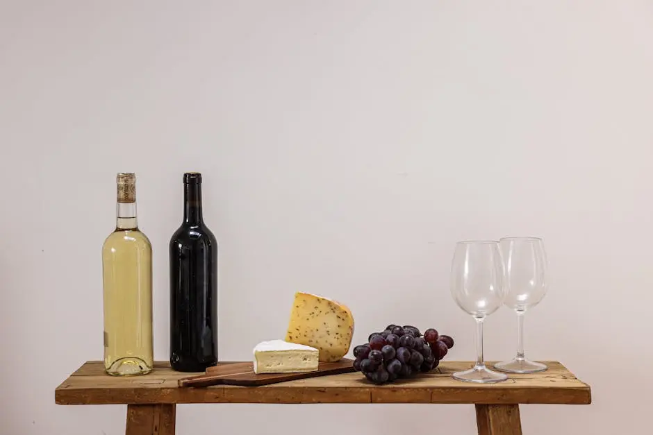 Wine Bottles and Glasses on Brown Wooden Table