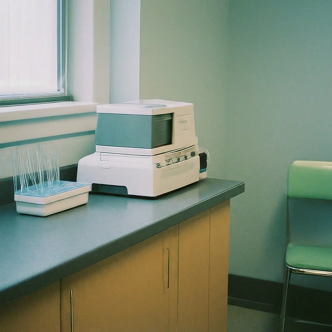 Medical test equipment in a clean, organized clinic room. 35mm stock photo