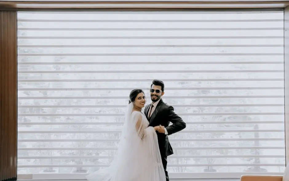 Bride and Groom Hugging and Smiling