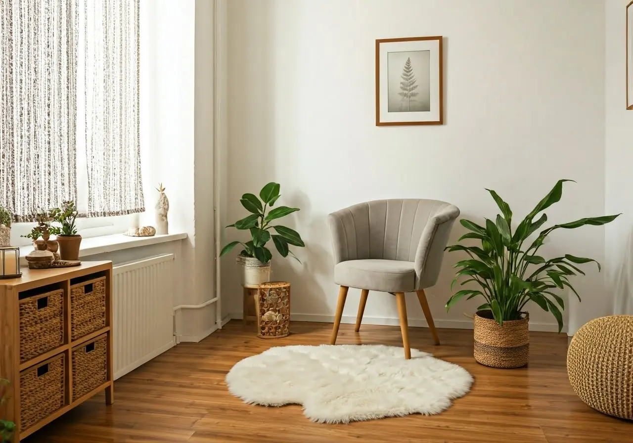 A serene therapist’s office with calming, natural elements. 35mm stock photo