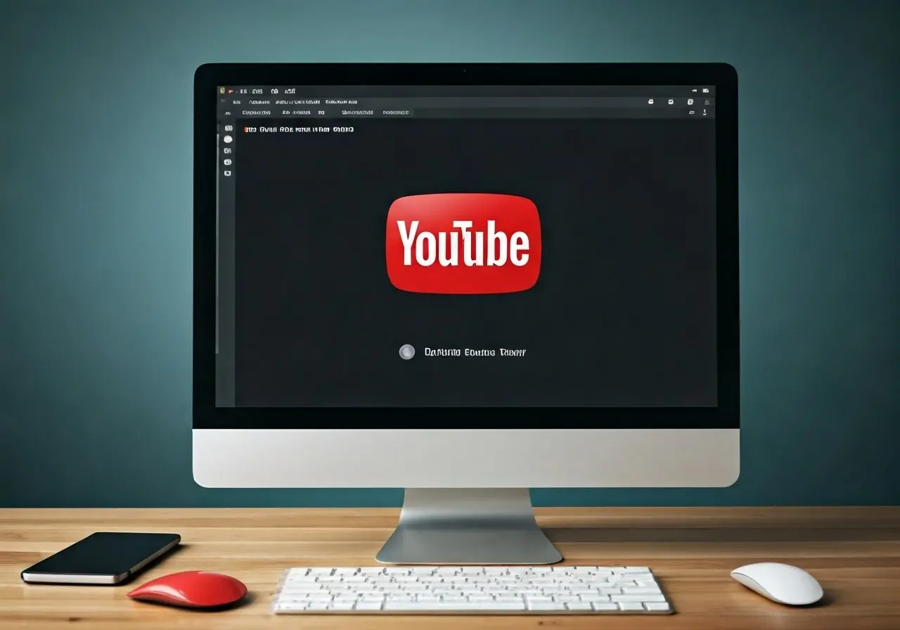 A computer screen displaying the YouTube logo and view counter. 35mm stock photo