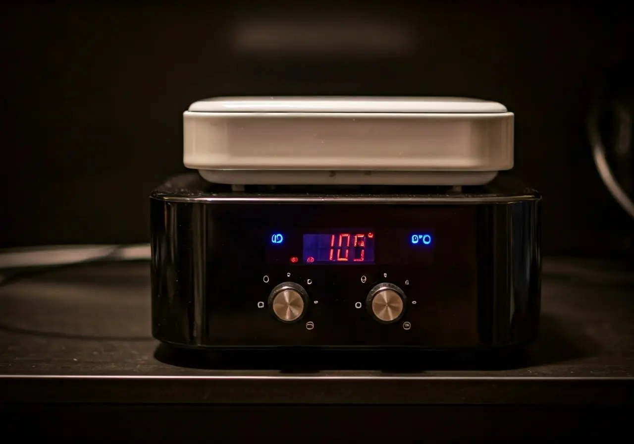 A sleek, modern wax heater with various temperature settings displayed. 35mm stock photo