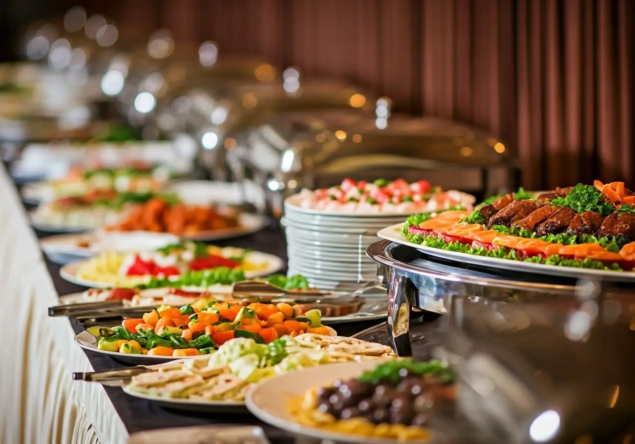 A buffet table with a variety of delicious dishes. 35mm stock photo