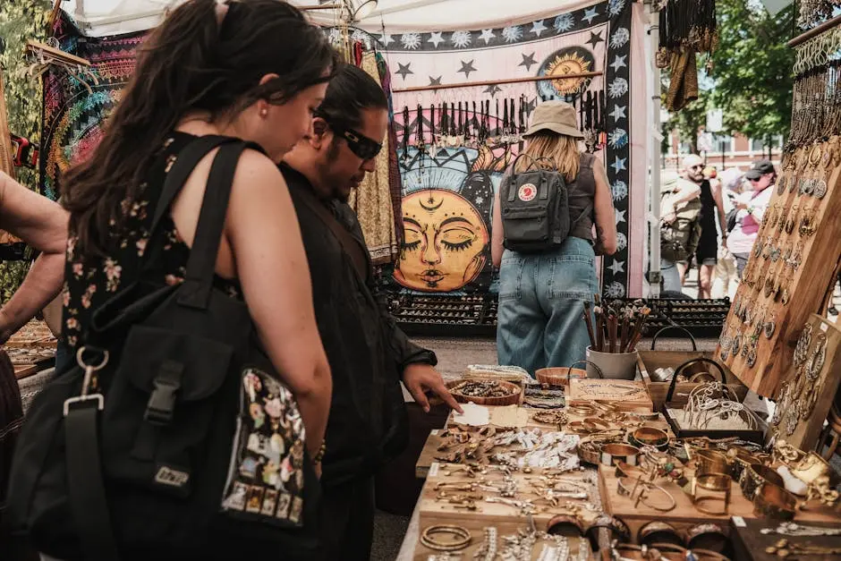 People looking at jewelry at a market