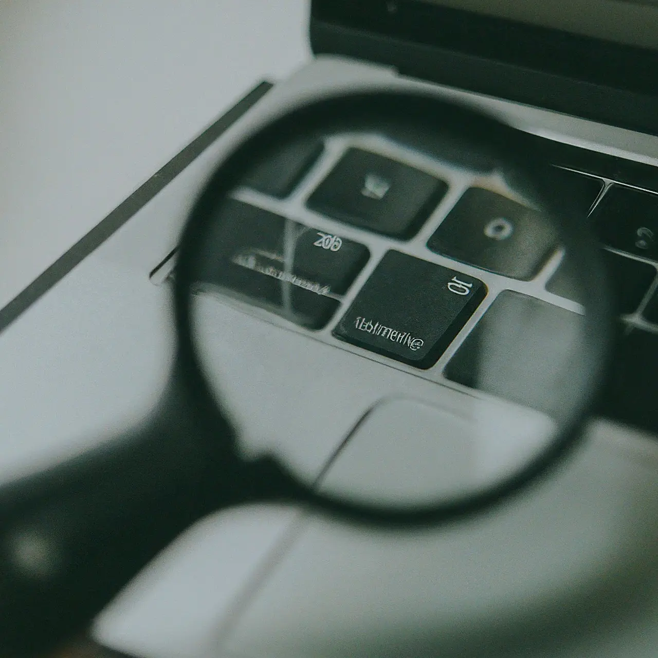 A digital certificate with a magnifying glass over a laptop. 35mm stock photo