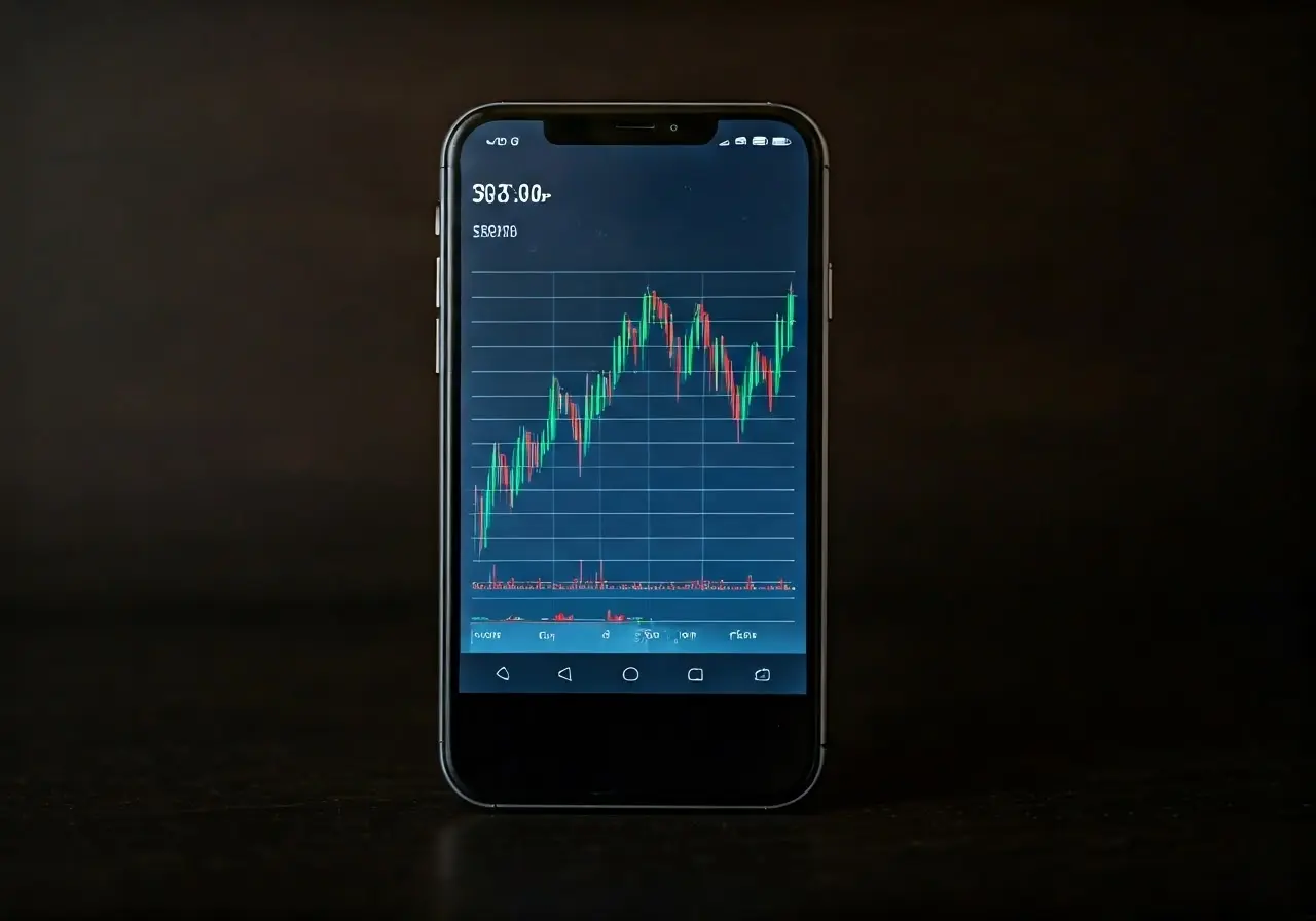 A smartphone displaying a startup financial graph. 35mm stock photo