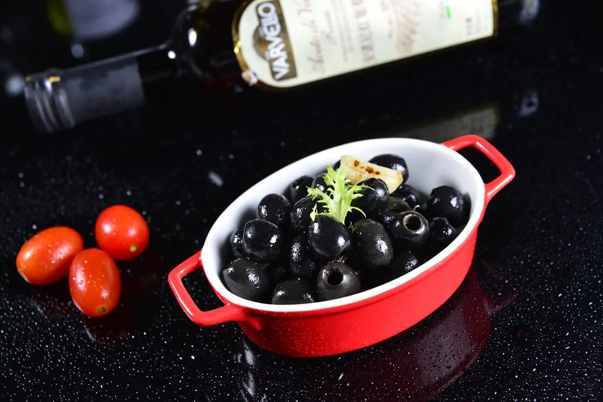 Berries on Red and White Bowl