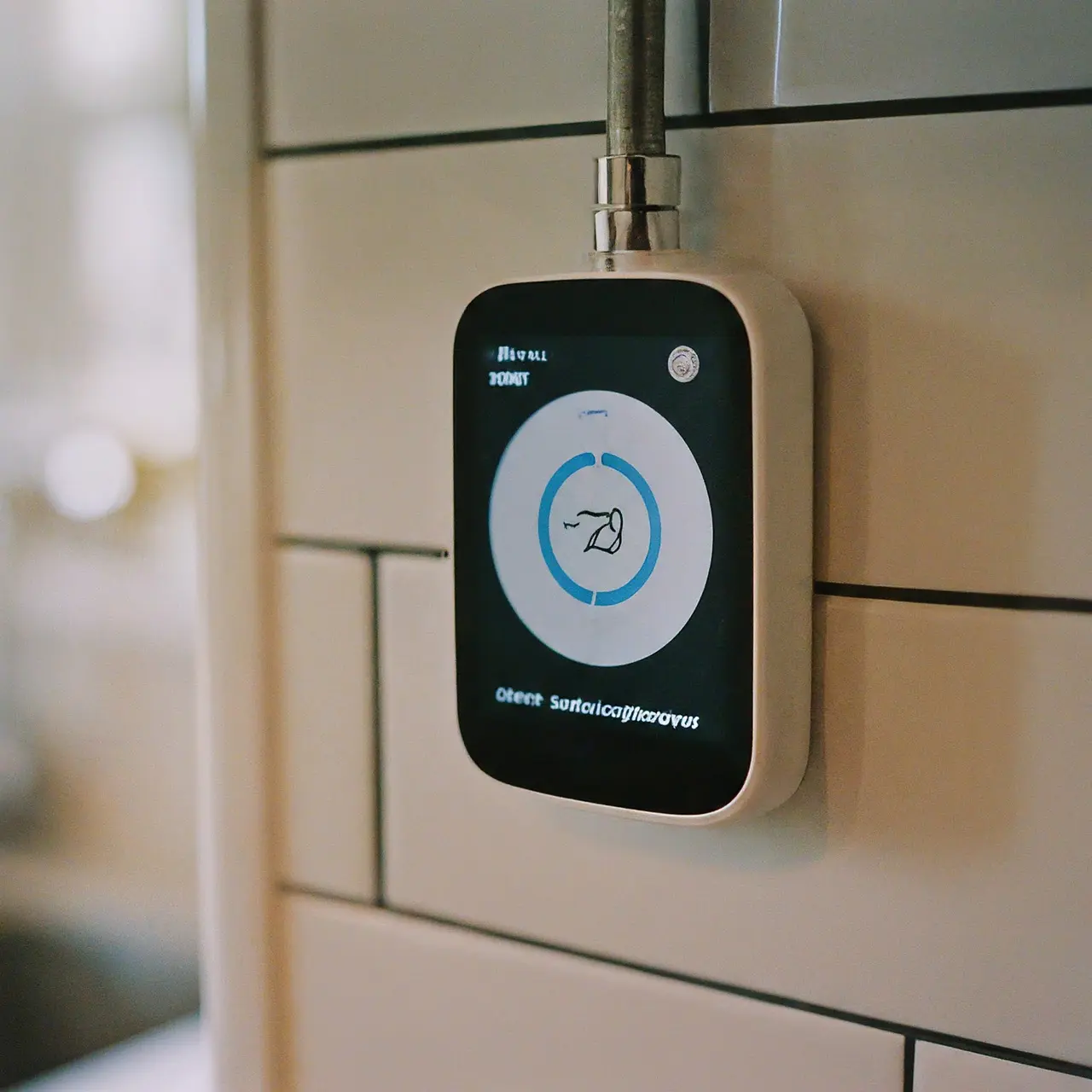 A smart water sensor monitoring usage in a modern kitchen. 35mm stock photo