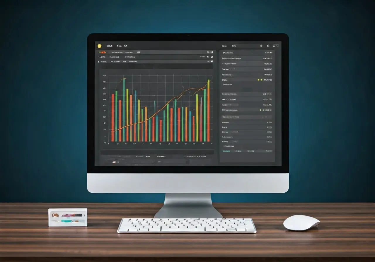 A computer with YouTube interface and growth charts in background. 35mm stock photo