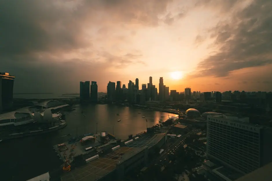 Foto del paesaggio urbano di Singapore durante l'ora d'oro