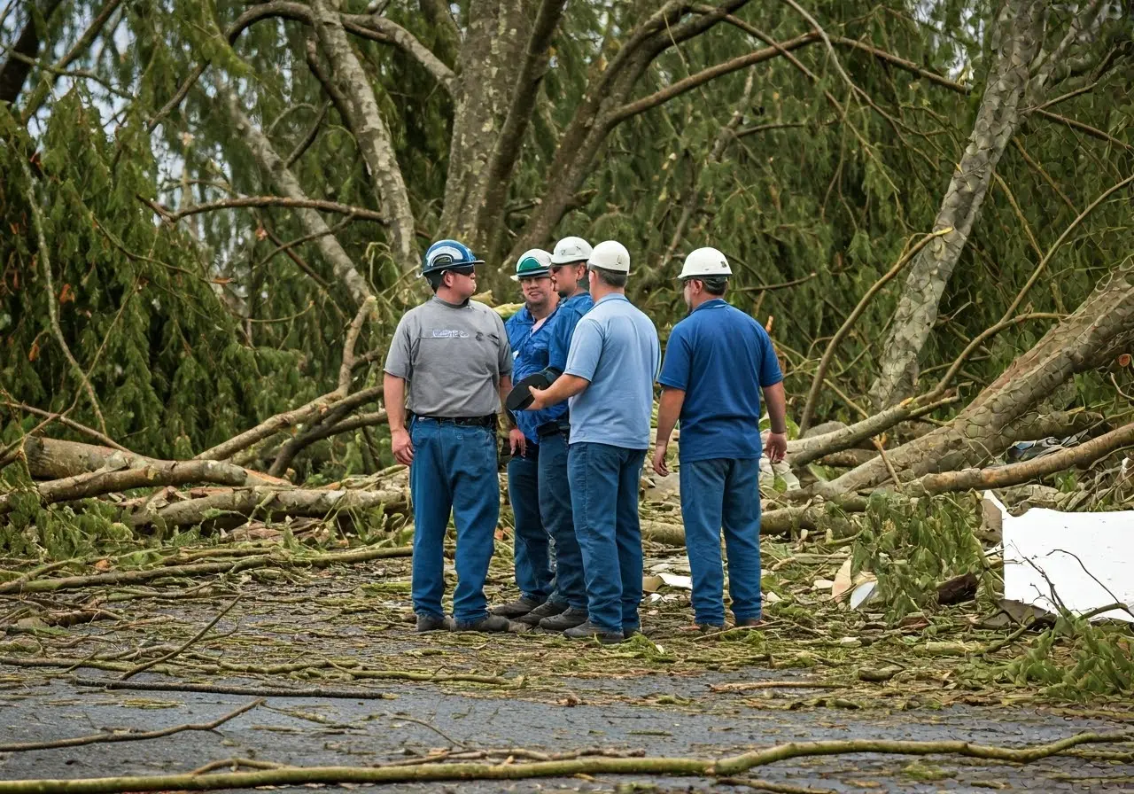 FEMA emergency response team working amidst storm damage. 35mm stock photo