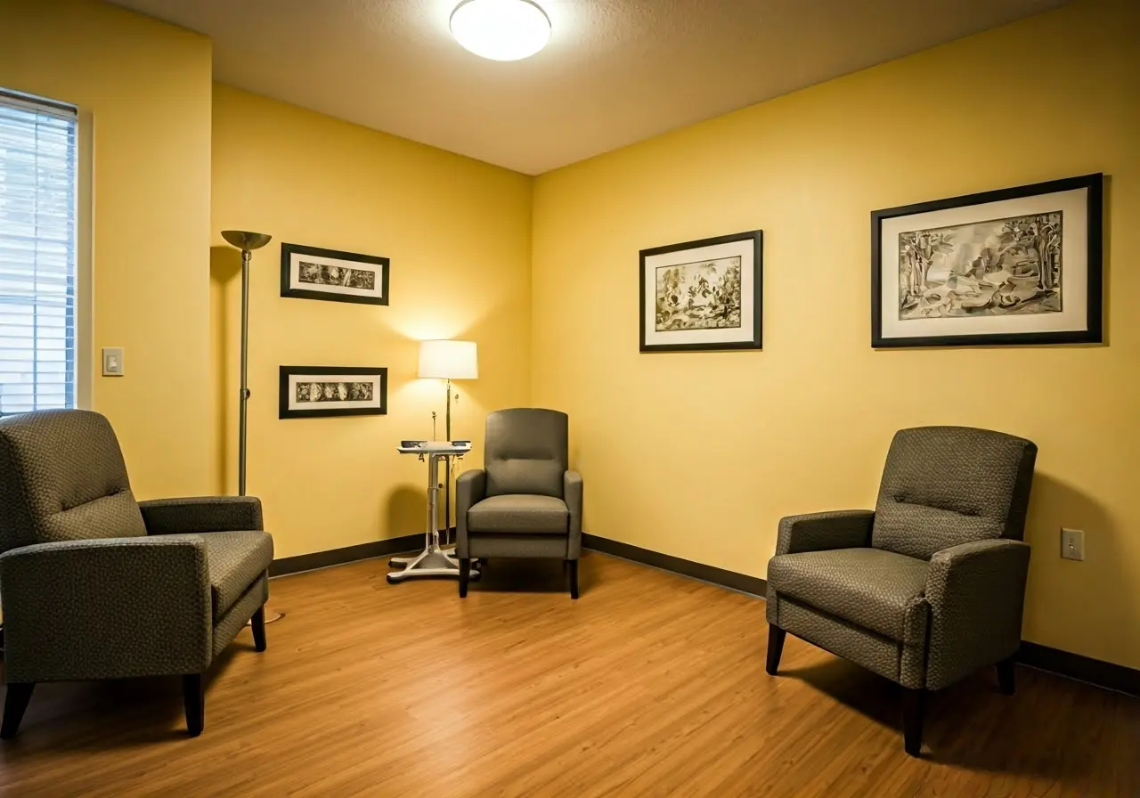 A peaceful hospice room with calming, soft lighting. 35mm stock photo