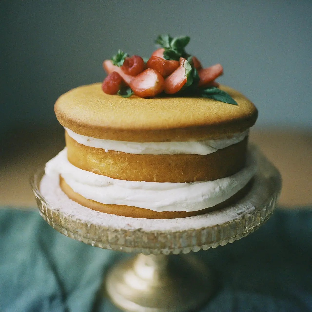 Colorful cake toppers on a freshly decorated cake. 35mm stock photo