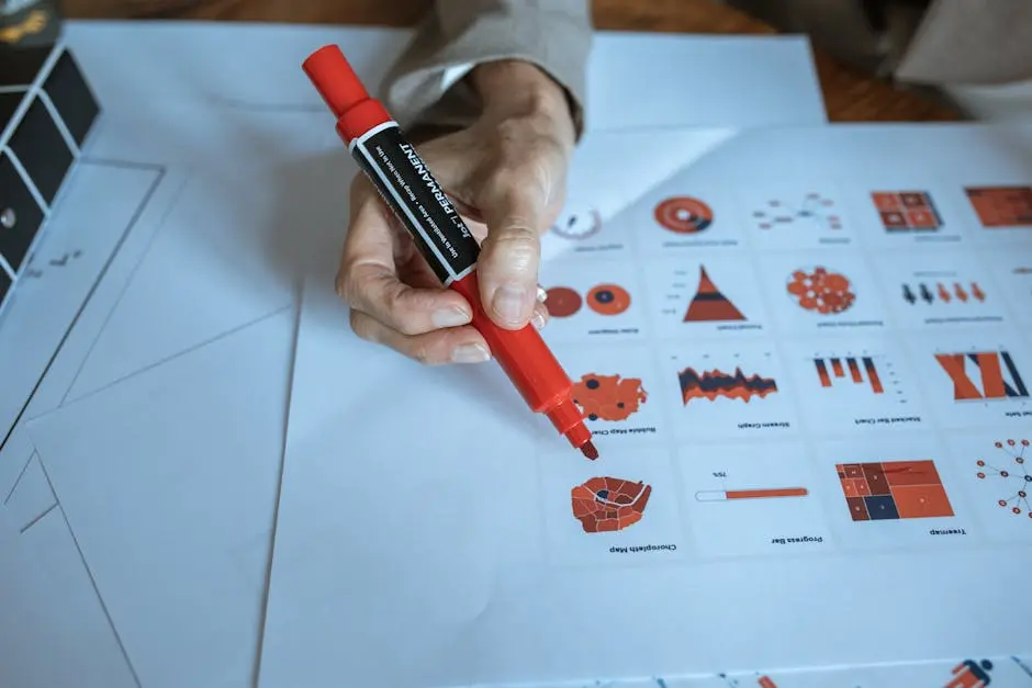 Professional setting showcasing data analysis using charts and diagrams, perfect for business and planning themes.