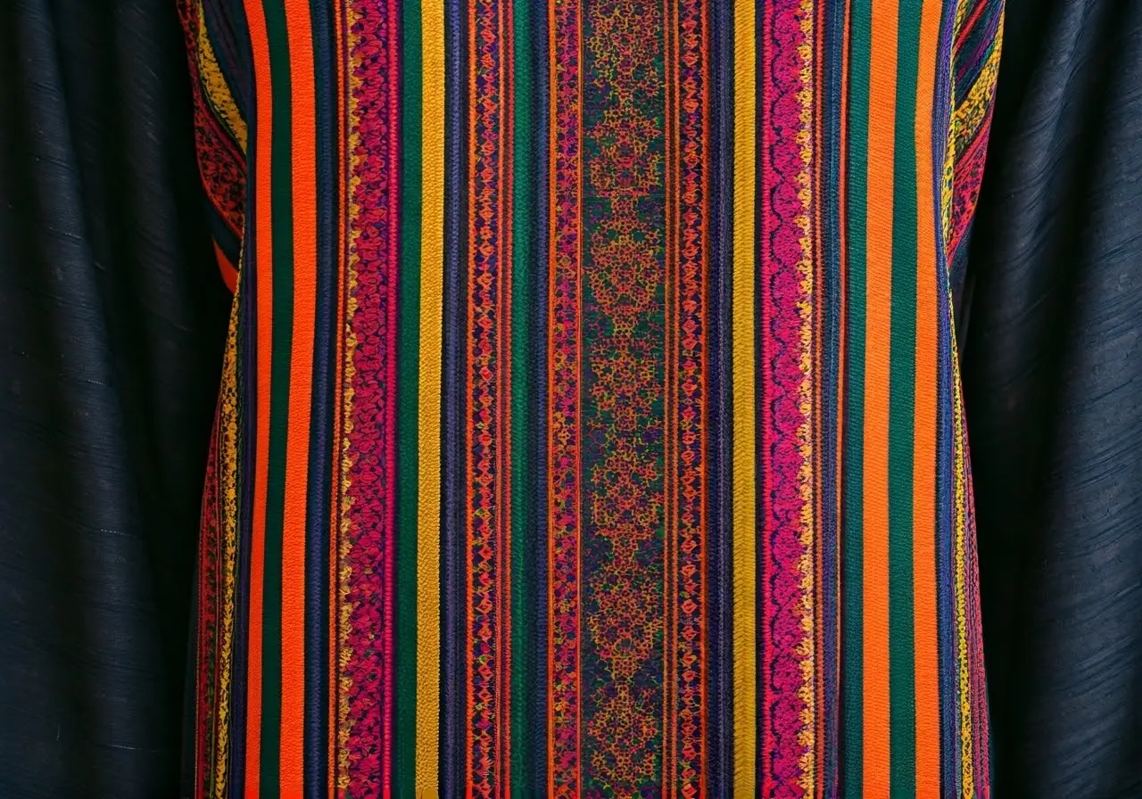 A colorful Palestinian abaya with intricate traditional embroidery pattern. 35mm stock photo