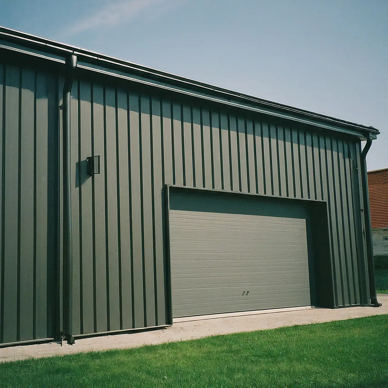 Modern steel garage with advanced architectural design. 35mm stock photo