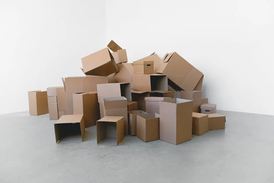 Stack of carton boxes on floor in rented house