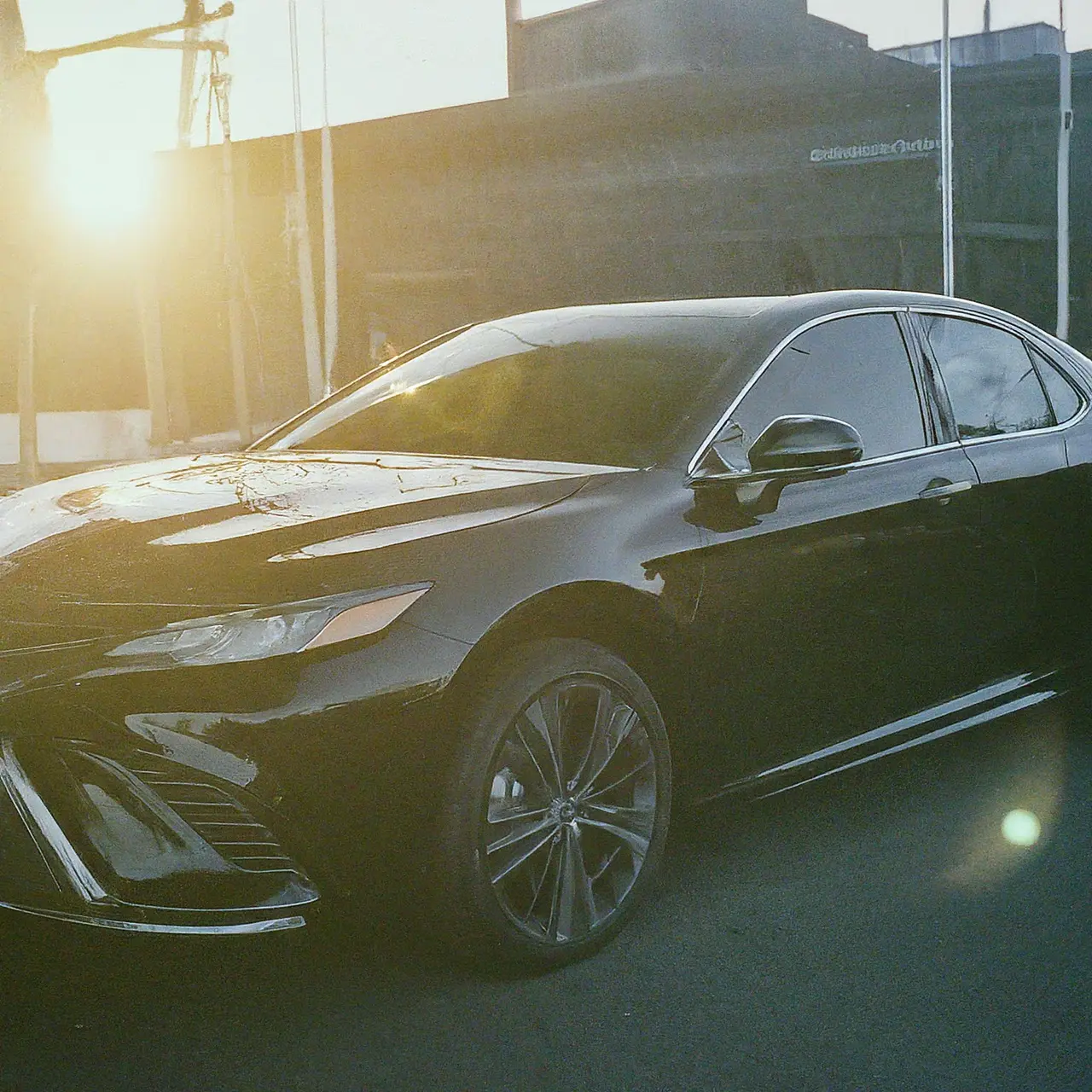 A shiny car with a ceramic coating under bright sunlight. 35mm stock photo